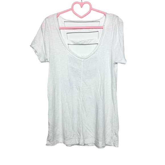 Chaser NWT Scoop Neck Strap Back Raw Edge Short Sleeve Casual Top White Sz Small - Picture 1 of 9